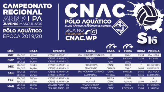 | JOGOS – CALENDÁRIO | Campeonato Regional ANNP|PA-2019/20_ Sub16 Masculinos